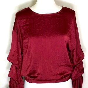 Burgundy Elastic Waist Top w/Statement Sleeves